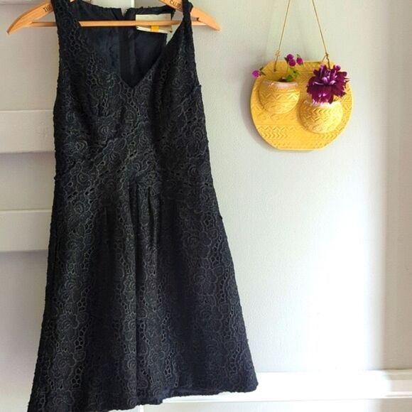 LEIFSDOTTIR Anthropologie Lingonberry Black Lacey Fit and Flare Mini Dress 0 - Picture 3 of 10